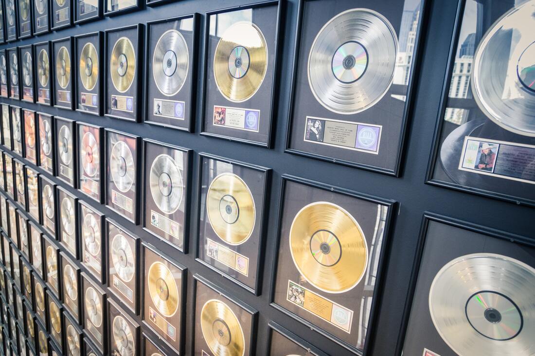 record plaques on a wall